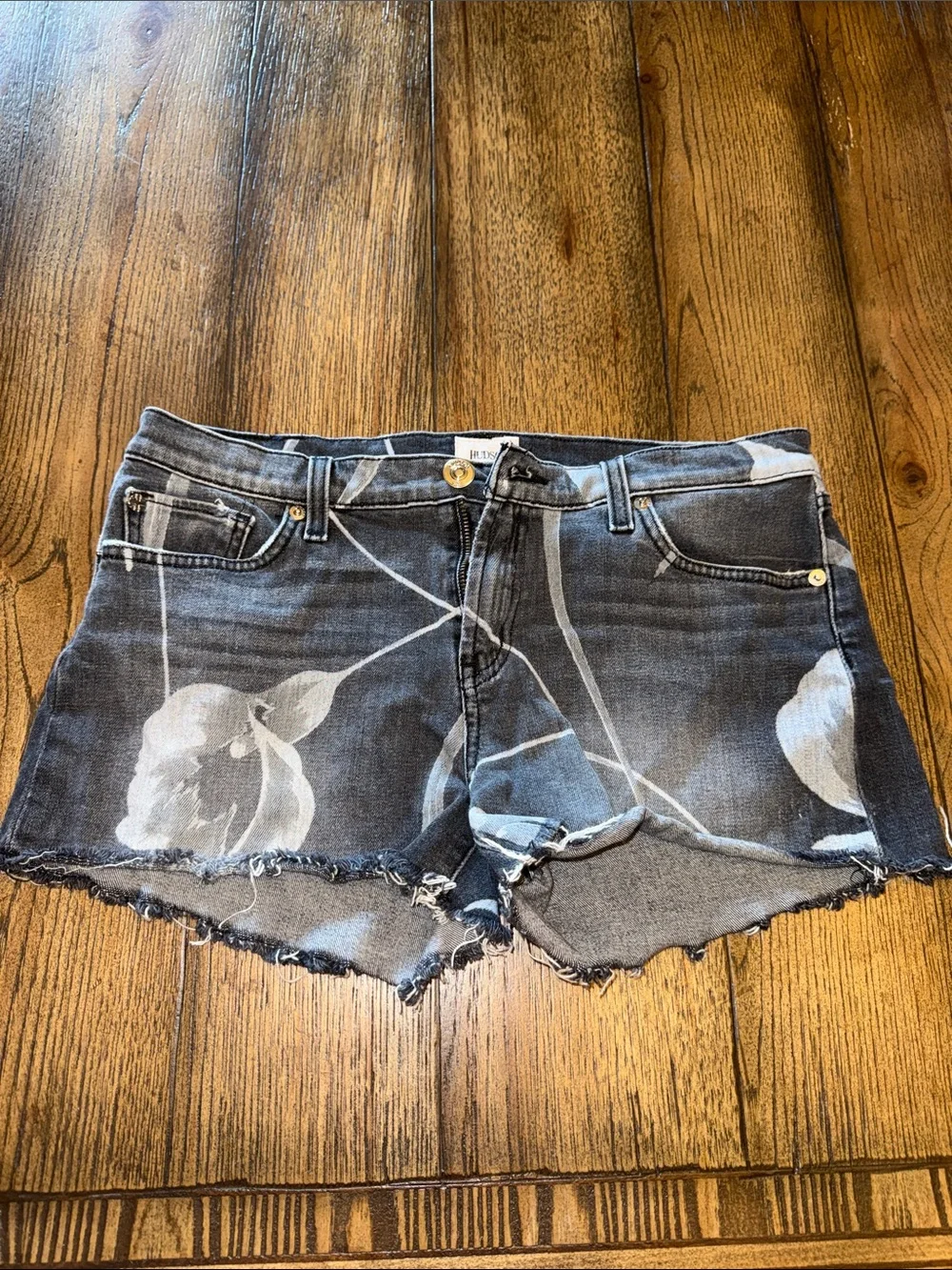 Hudson Jeans Kenzie Noir Bloom Black Floral Print Frayed Denim Shorts
